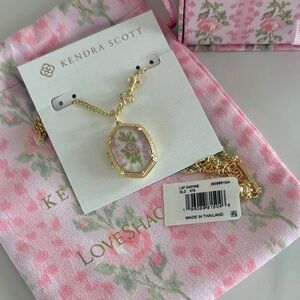 Kendra Scott Gold Necklace with Pink Rose Motif Pendant